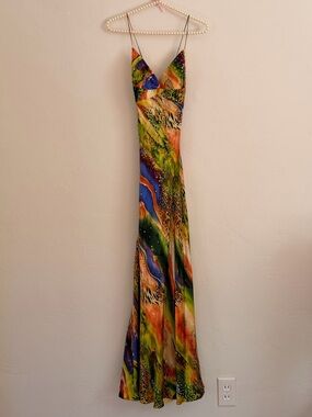 Mary L Couture Dress Multicolor V-Neck Gown Animal Print Boutique Prom size 2